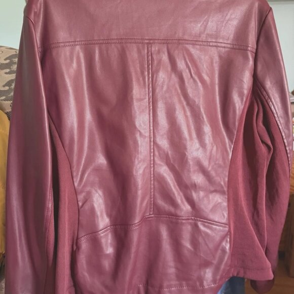 A.N.A. Moto Jacket Women's Size XL Maroon Vegan Leather Zip Pockets - Picture 2 of 4